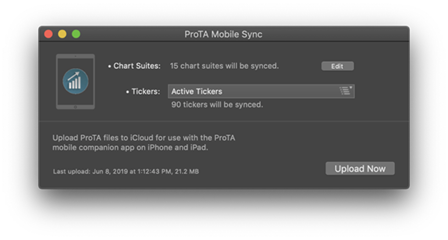 ProTA Mobile Sync window